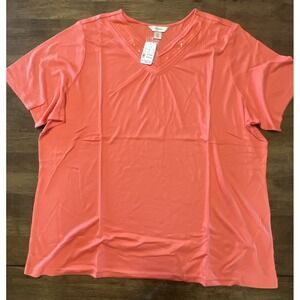 Cj Banks Coral Beaded Blouse Summer Women's 3X New With Tags